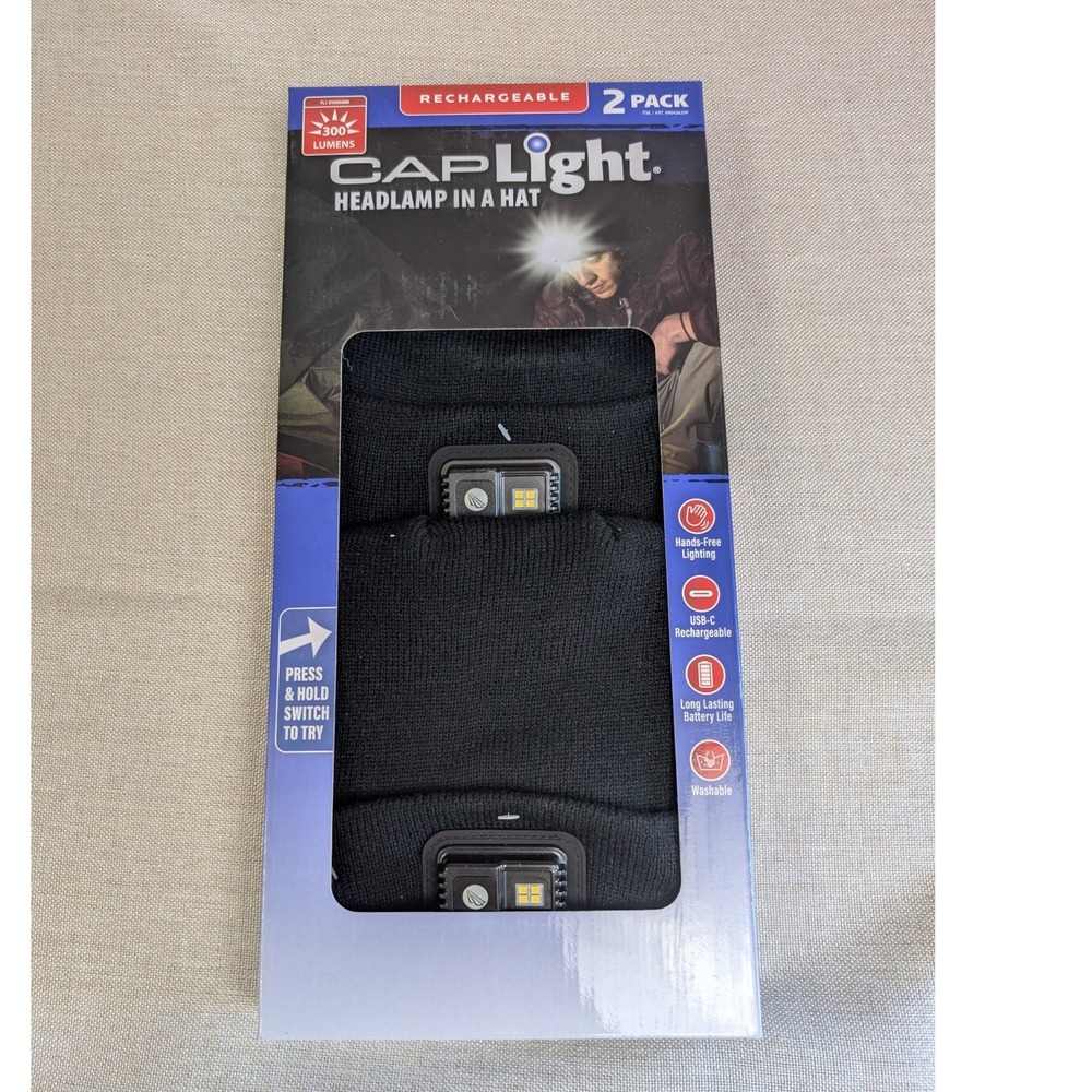 Panther Vision CapLight Headlamp Beanie 2 Pack Unisex OSFM Black NWT 300 Lumens